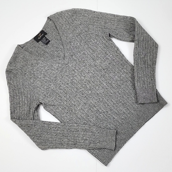Pure Cashmere Women's Cable Knit Grey 100% Cashmere V-Neck Pullover Sweater Sz S - Picture 3 of 11